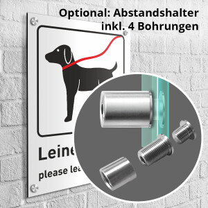 Leinenzwang f&uuml;r Hunde Schild, Beschreibung auf Deutsch und Englisch