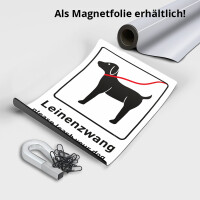 Leinenzwang f&uuml;r Hunde Schild, Beschreibung auf Deutsch und Englisch