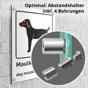 Maulkorb Pflicht f&uuml;r Hunde Schild, Beschreibung auf Deutsch und Englisch