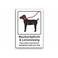 Maulkorb und Leinenzwang für Hunde Schild,...