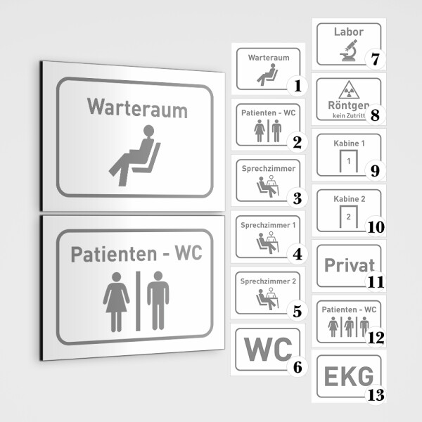 Arztpraxis Beschilderung - Wartezimmer Schild, WC, Labor Schild, Privat Schild