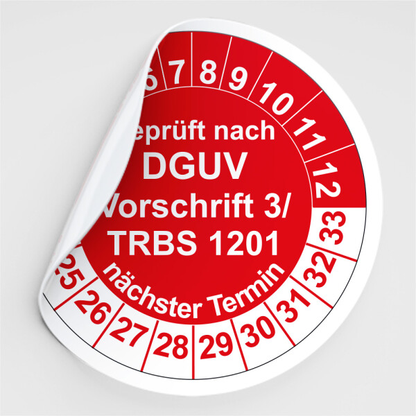 Prüfplaketten geprüft nach DGUV Vorschrift 3/ TRBS 1201