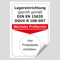 Grundplakette Lagereinrichtung geprüft...