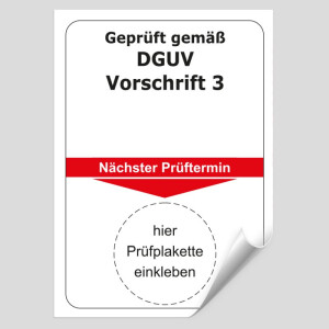 Grundplakette Gepr&uuml;ft gem&auml;&szlig; DGUV  Vorschrift 3