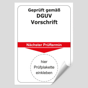 Grundplakette Gepr&uuml;ft gem&auml;&szlig; DGUV Vorschrift