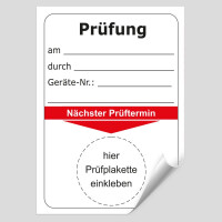 Grundplakette Prüfung am- durch- Gerätenummer