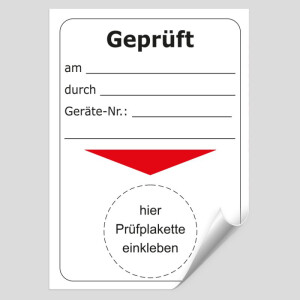 Grundplakette Gepr&uuml;ft am- durch- Ger&auml;tenummer