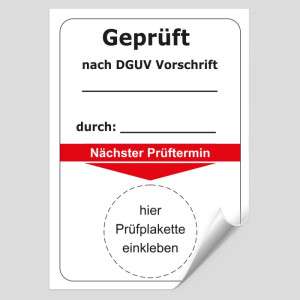 Grundplakette Gepr&uuml;ft nach DGUV Vorschrift durch