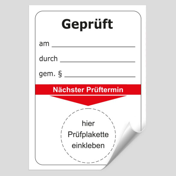 Grundplakette Geprüft am- durch- gemäß §