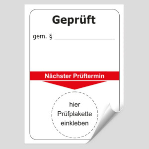 Grundplakette Gepr&uuml;ft gem&auml;&szlig; &sect;...