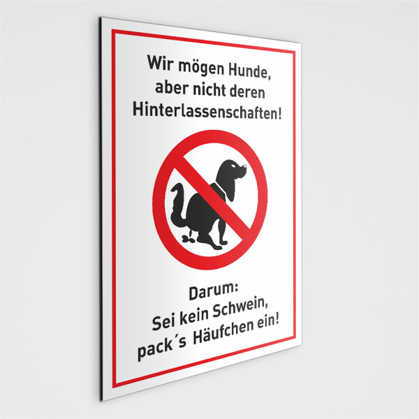 Hundekot Schild - Sei kein Schwein - DIN A5 - mit Selbstklebepunkten geliefert