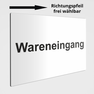 Wareneingang mit Pfeil als Schild oder Aufkleber