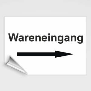 Wareneingang mit Pfeil als Schild oder Aufkleber