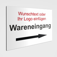 Wareneingang mit Pfeil als Schild oder Aufkleber