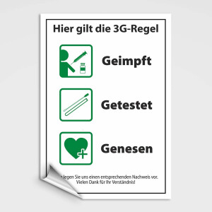 3G-Regel Schild - geimpft getestet genesen DIN A4 Format