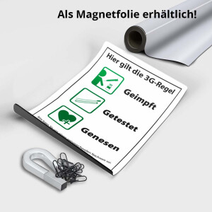 3G-Regel Schild - geimpft getestet genesen DIN A4 Format