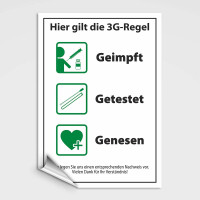 3G-Regel Schild - geimpft getestet genesen DIN A4 Format