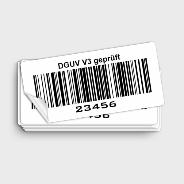 DGUV V3 geprüft - Prüfetiketten mit Barcode durchnummeriert