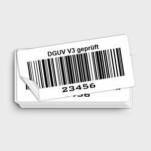 DGUV V3 gepr&uuml;ft - Pr&uuml;fetiketten mit Barcode durchnummeriert