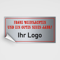 Weihnachtsaufkleber Silber mit Wunschtext und Logo