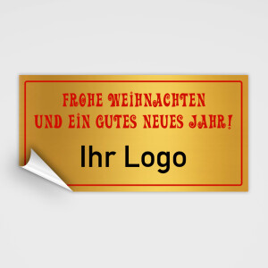 Weihnachtsaufkleber gold-metallic mit Wunschtext und Logo