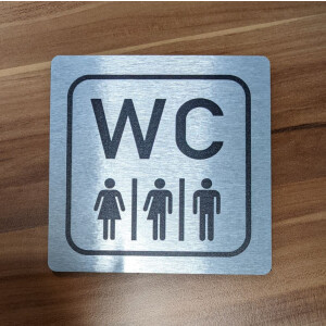 WC Hinweisschild WC Gender neutral - edler geb&uuml;rsteter Alu-Look