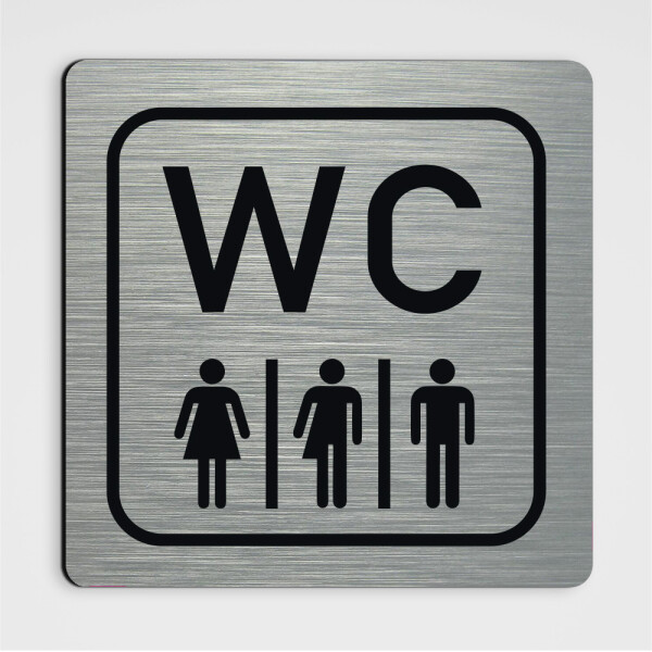 WC Hinweisschild WC Gender neutral - edler gebürsteter Alu-Look 12 x12 cm Aluminium Verbund Platte 3 mm Variante 1