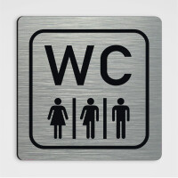 WC Hinweisschild WC Gender neutral - edler geb&uuml;rsteter Alu-Look 12 x12 cm Aluminium Verbund Platte 3 mm Variante 1