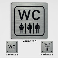 WC Hinweisschild WC Gender neutral - edler geb&uuml;rsteter Alu-Look 12 x12 cm Aluminium Verbund Platte 3 mm Variante 1