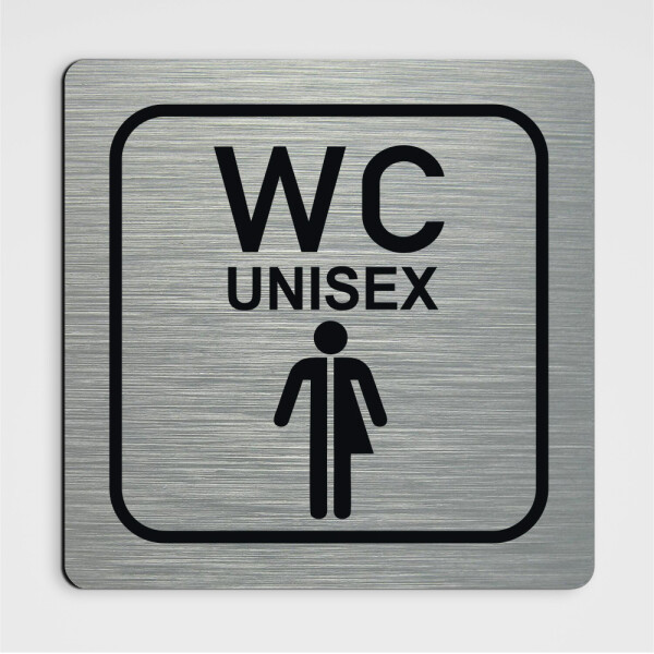 WC Hinweisschild WC Gender neutral - edler gebürsteter Alu-Look 12 x12 cm Aluminium Verbund Platte 3 mm Variante 3