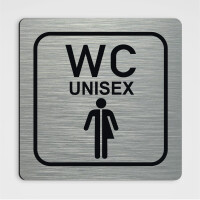 WC Hinweisschild WC Gender neutral - edler geb&uuml;rsteter Alu-Look 12 x12 cm Aluminium Verbund Platte 3 mm Variante 3