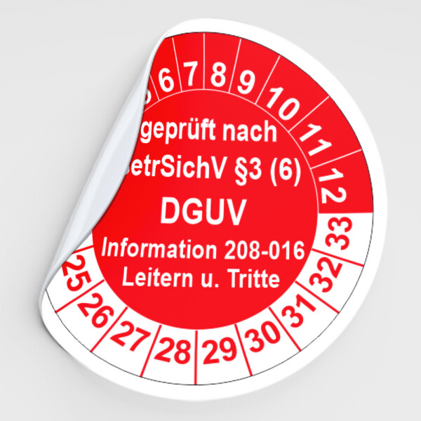 Prüfplakette geprüft nach BetrSichV §3 (6) Information 208-016