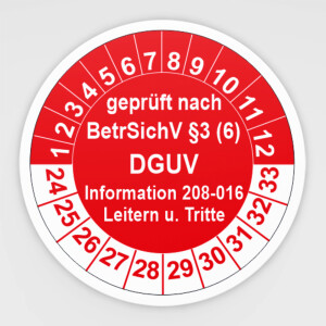 Pr&uuml;fplakette gepr&uuml;ft nach BetrSichV &sect;3 (6) Information 208-016