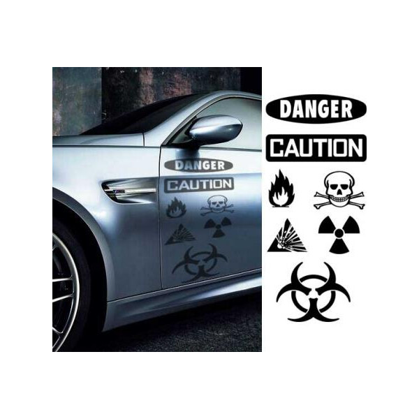 Autoaufkleberset Danger - Caution  (als Paar geliefert)