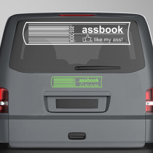 Carsticker, Heckscheibenaufkleber "assbook"