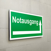 Notausgang links abbiegen Schild  - Fluchtwege