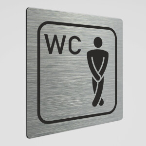 WC Hinweisschild, Herren WC Piktogramm, Alu silber geb&uuml;rstet