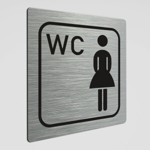 WC Hinweisschild, Damen WC Piktogramm1, Alu silber geb&uuml;rstet