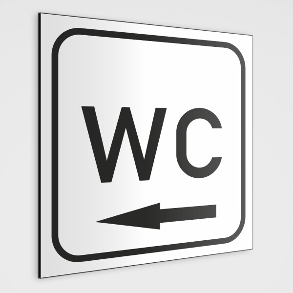 WC Hinweisschild,WC Schild mit Richtungspfeil links, weiß