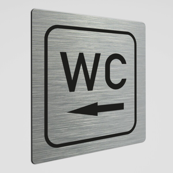 WC Hinweisschild,WC Schild mit Richtungspfeil links, Alu silber gebürstet