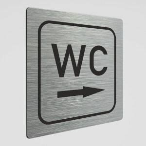 WC Hinweisschild,WC Schild mit Richtungspfeil rechts, Alu silber geb&uuml;rstet