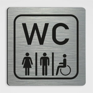 WC Hinweisschild,WC Schild-Toilette, silber Alu geb&uuml;rstet (Butlerfinish)