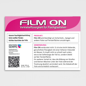 Film ON Verklebefl&uuml;ssigkeit f&uuml;r Flachglasfolien 250 ml